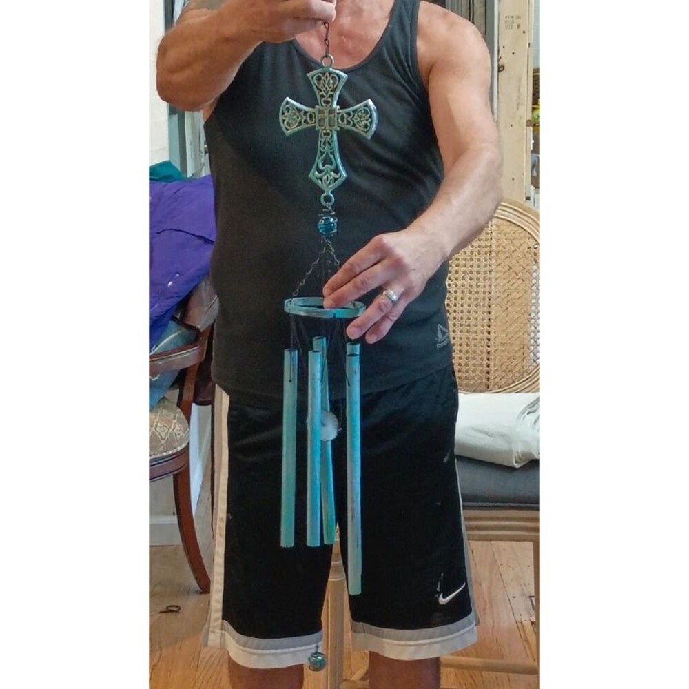 Beautiful Large Hanging Metal Wind Chime with Cross